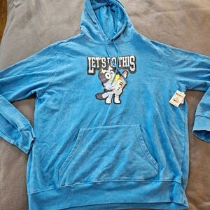 Bluey Let's Do This Graphic Hoodie Sweatshirt Men's XL Distressed Blue